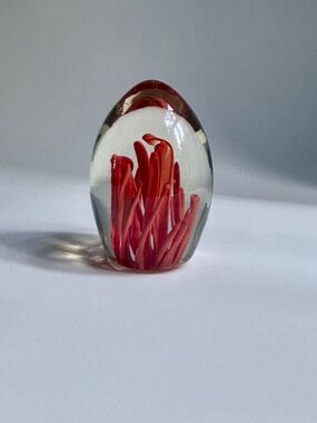 Murano Clear Glass & Coral Like Paper Weight